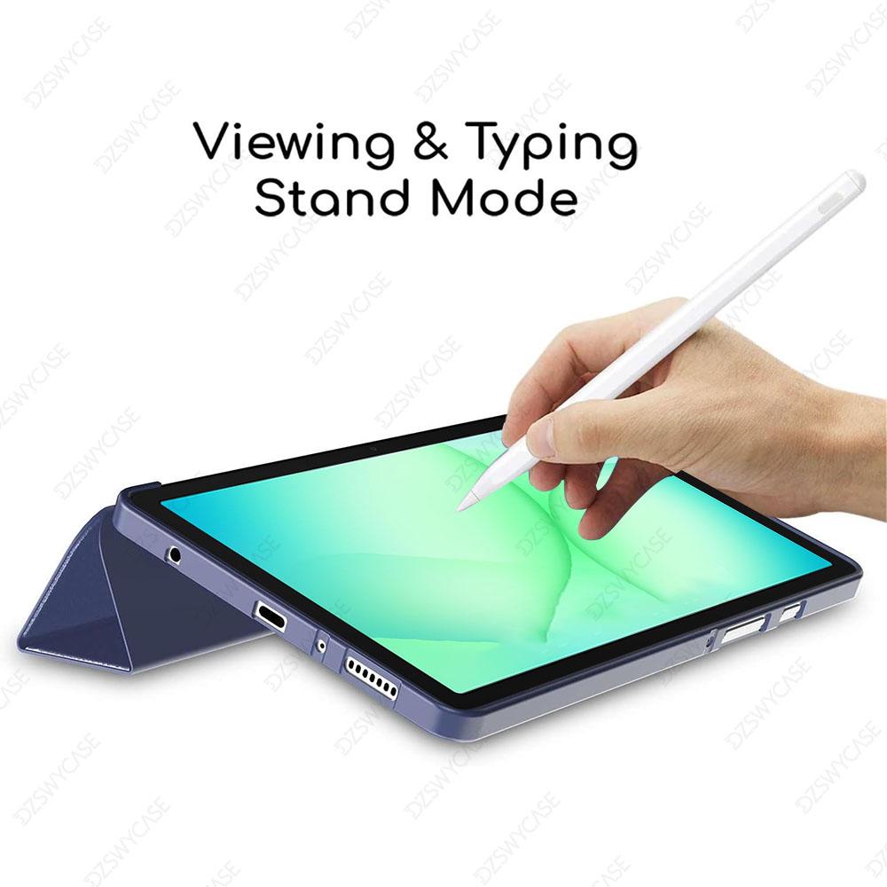 Silikonowe Etui do Samsung Galaxy Tab A9/A11 8,7 cala SM-X110 X130, Smukłe Etui z Klapką i Trójwarstwowym Stojakiem, Wsparcie Automatycznego Uśpienia/Wybudzania