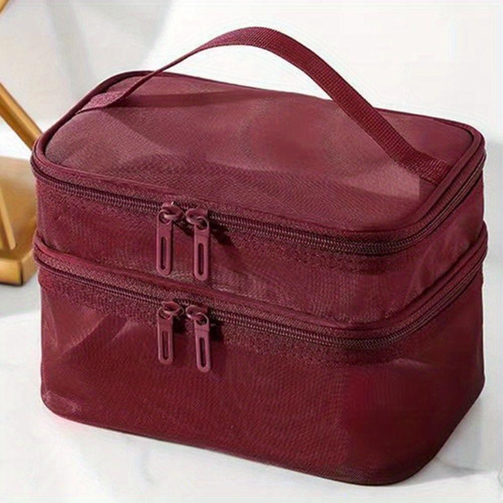 Trousse de Maquillage Sac de Rangement Cosmétiques 1/2/3 Couches Trousse de Maquillage Transparente Sacs Cosmétiques en Maille Voyage