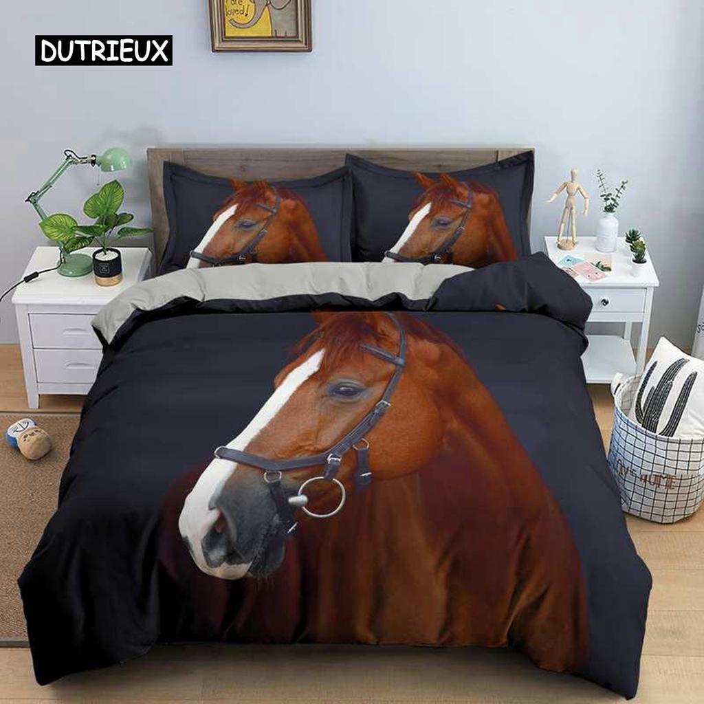 Koňské ložní soupravy Jednolůžko Dvoulůžko Queen King Size Přikrývka/Povlak na peřinu s povlakem na polštář 2/3 ks Ložní prádlo Polyesterový povlak na přikrývku