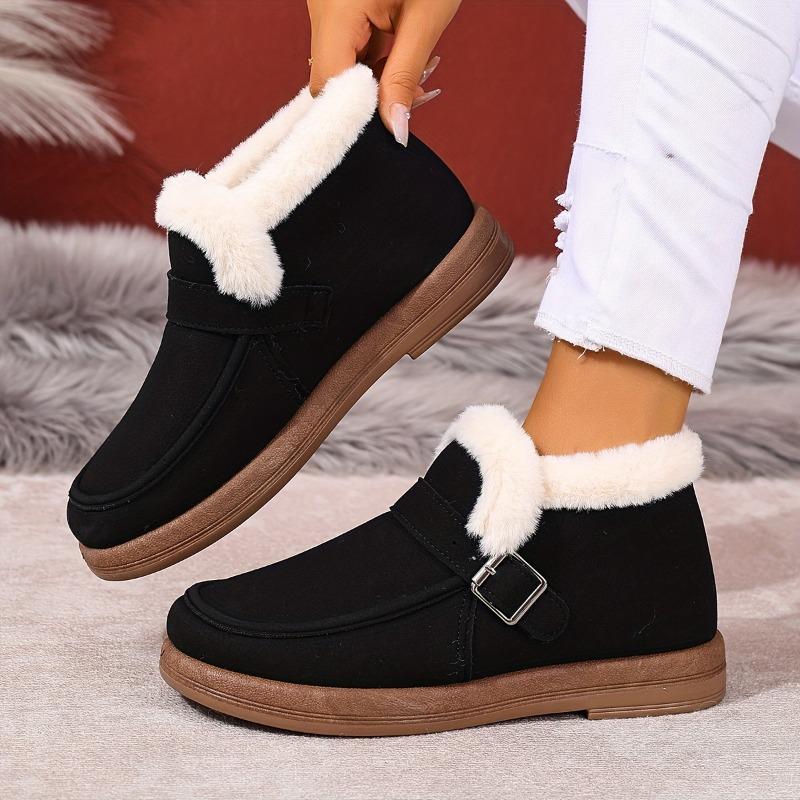 Women's Winter Boots - Slip-On Warm Shoes with Cushioned Insole, Brown & Fluffy Interior Lining - Non-Slip PVC Outsole for Cold Weather