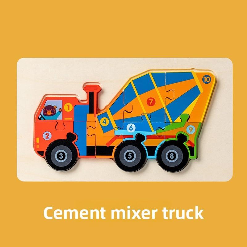 Construction Wooden Vehicle Puzzle Kids Educational Toy Gift For Early Learning