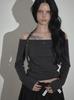 GROWHIDE Tuety Belt Strap Off Long Sleeve T-Shirt_Charcoal