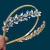 Vintage Elegant Minimalist Rhinestones Bride Headband Flower Gold Princess Queen Crown Headwear Shiny Women Headpiece Weddings
