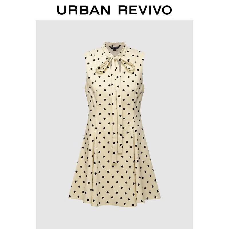 UR2026 Women s Polka Dot Pleated Sleeveless Mini Dress L