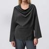 Women's Casual Loose Fashion Long Sleeved Color Pile Pile Collar Fold Top