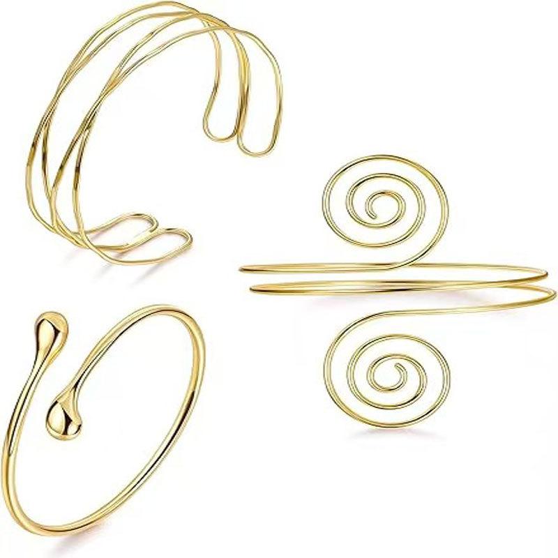Geometric Metal Arm Bangle Set: Adjustable, Hollow, Exaggerated Design for Women