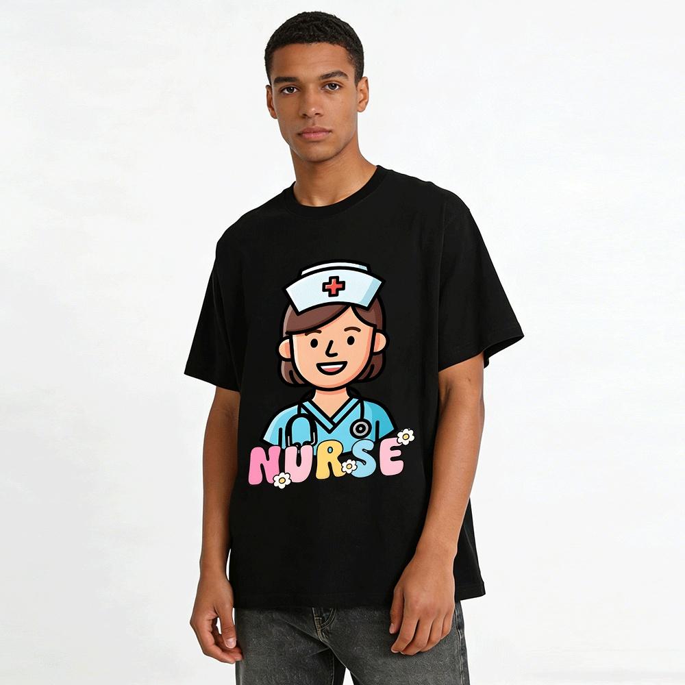 Cute Nurse Print Casual Tshirt Comfortable Top For Medical Staff Pure Cotton T-shirt