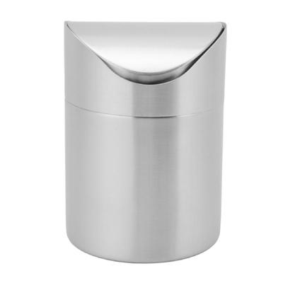 Mini Desktop Trash Can with Swing Lid Small Countertop Tiny Garbage Bin for Car Office 304 Stainless Steel Silver