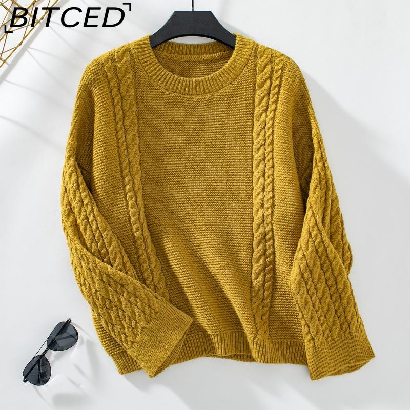 

BITCED Fall/Winter Women s Sweater Casual Cable-Knit Pullover Solid-Color Crewneck Sweater XL дубильная кора