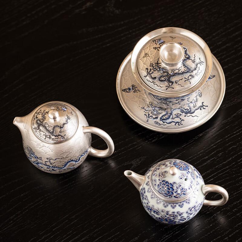 Gilded Blue-and-White Ceramic Kung Fu Tea Set