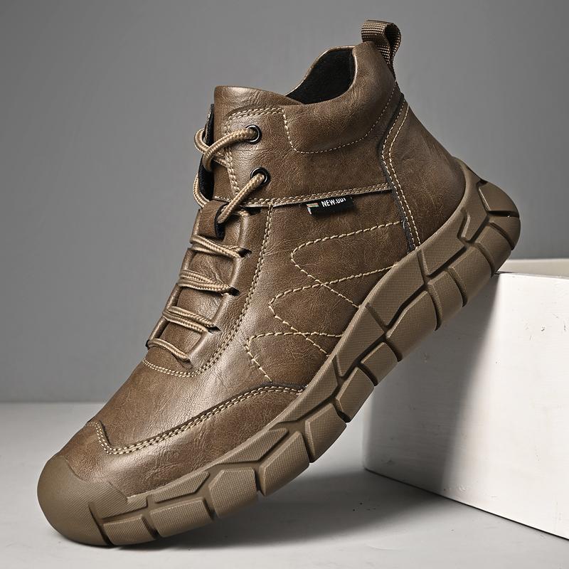 Men's Leather Boots Handmade Outdoor Plush Ankle Boots for Men Casual Shoes Large Size Tooling Shoes