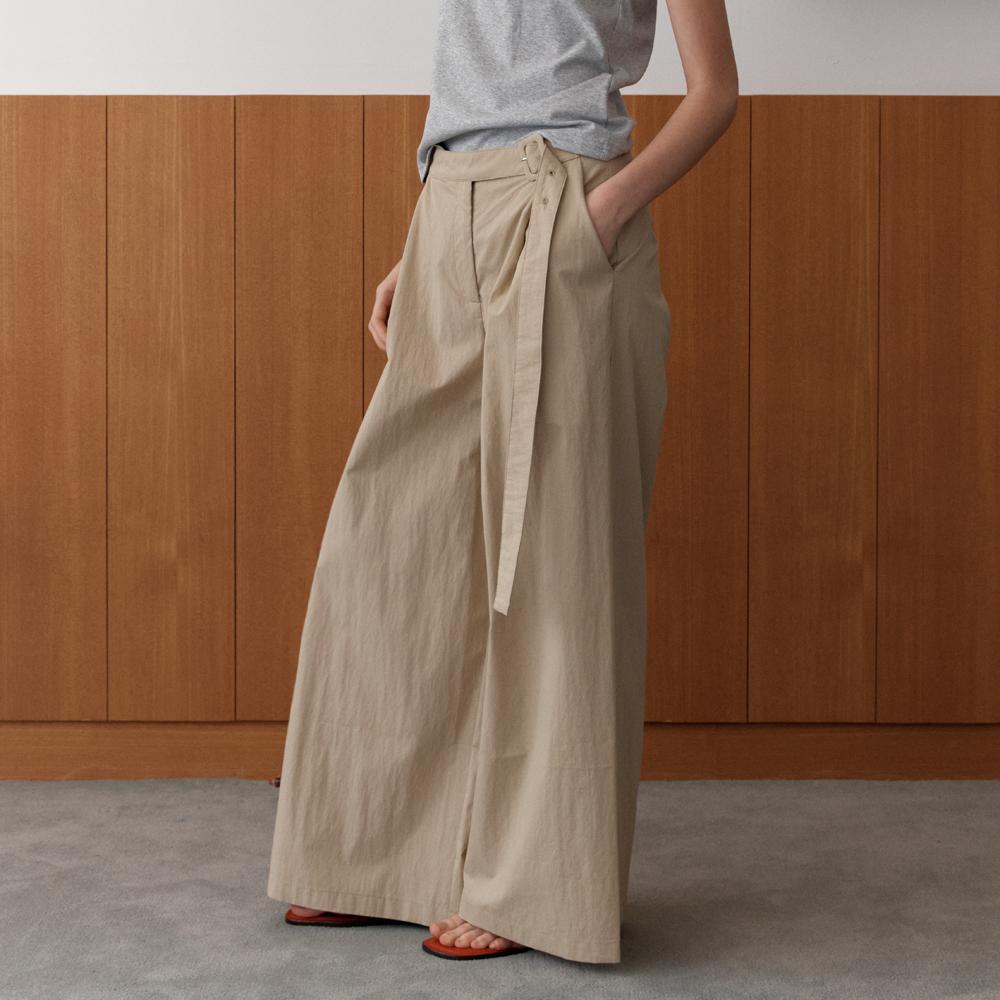 Elssibeui Pin-Tuck Wide Belted Pants_Beige