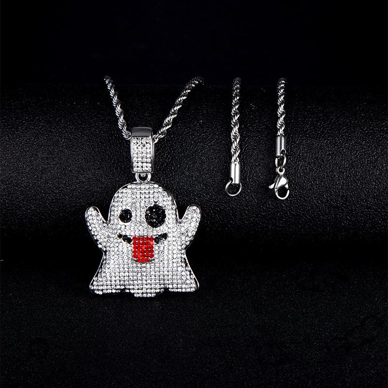 Ghost Tongue Pendant Necklace - Full Diamond Funny Expression Fashion Accessory
