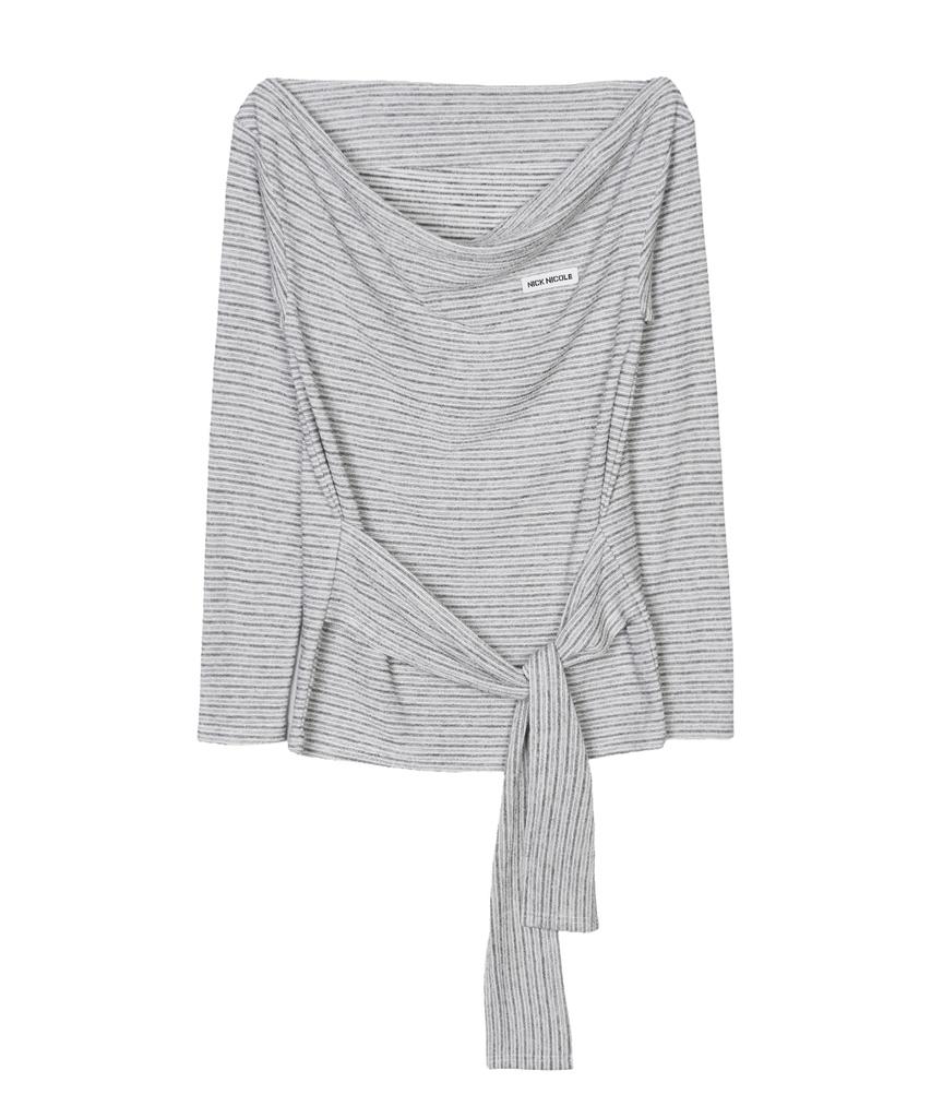 Nigaennikol Drape Wrap Long Sleeve Top_Gray