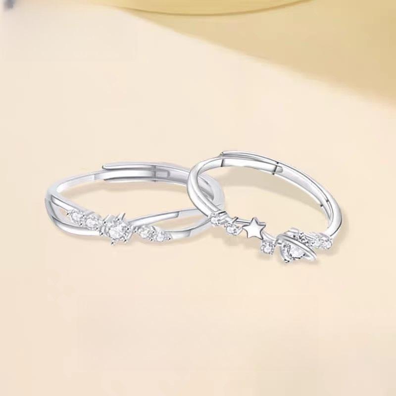 [Planet Travel Cross Diamond Ring Fashion Couple Rings Light Luxury Zircon Band Open Adjustable]