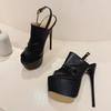 Cozy Pleated Leather Women's Super High Heels Platform Sandals Sexy Peep Toe Party Nightclub Stripper Shoes Black
