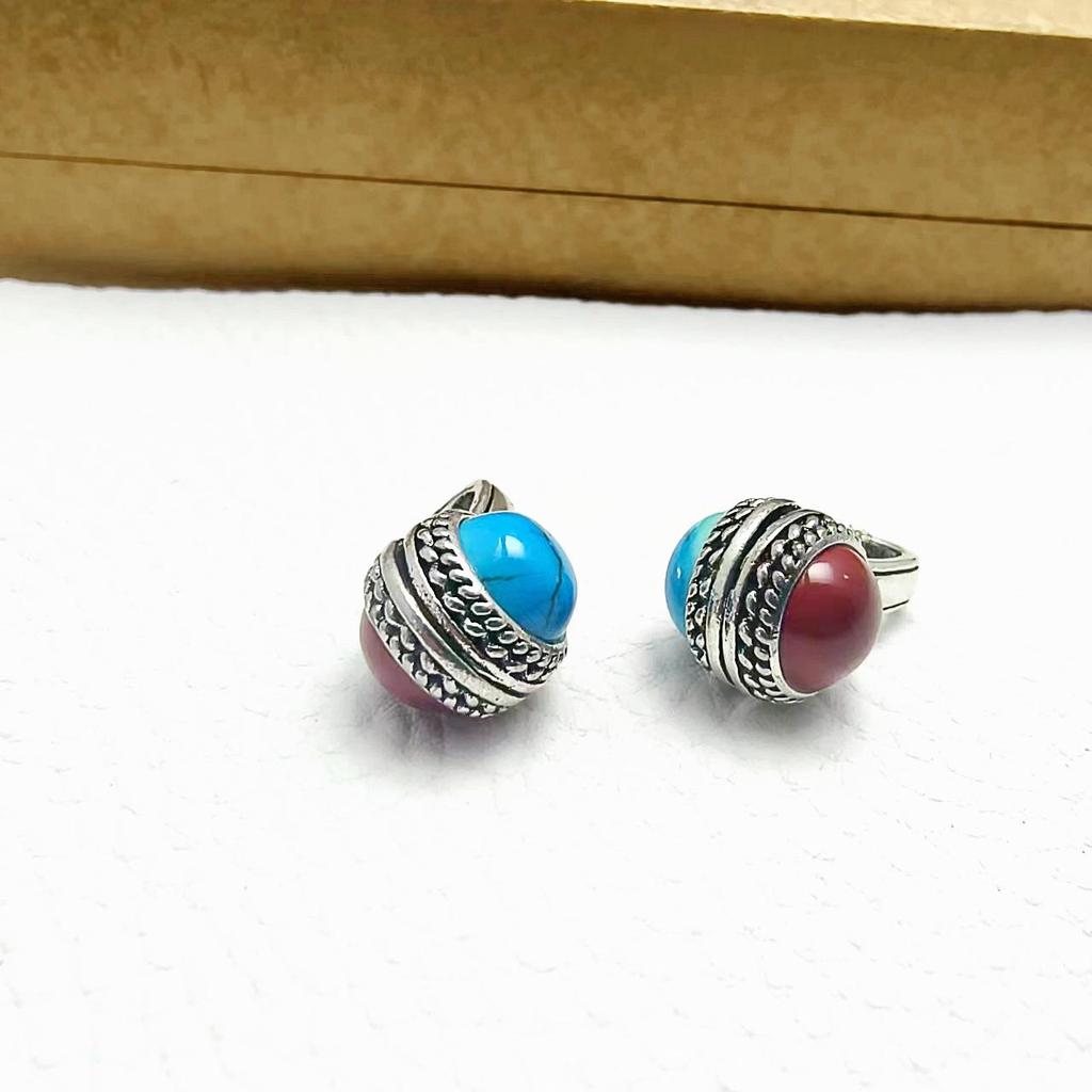 Tibetan Buddhist Beads DIY Jewelry: Brass Silver-Plated Clip with Turquoise Inlay