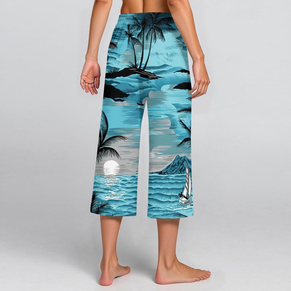 Women's Summer High Waist Printed Casual Sportswear Casual Cropped Pants Loose Pants