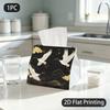 1pc Tissue Box, Oriental Style Cranes And Golden Clouds Elegant Pattern, 2D Flat Printing, Multi-Use, Washable, Tissue Organizer, for Formal Meals