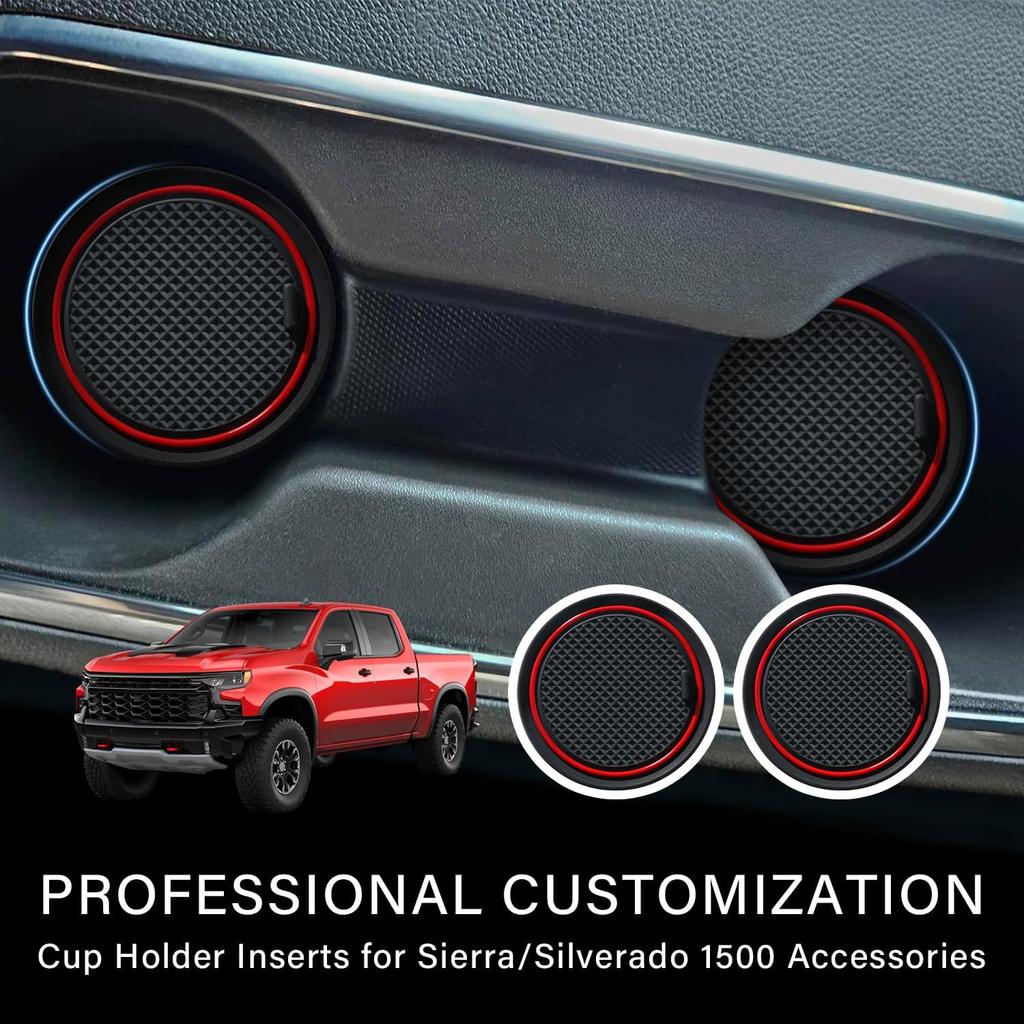 7Pcs Center Console Liners For  2024 2025 2026 Chevy Silverado/GMC Sierra 1500 &  Refreshed 1500 Models, Premium  Non-Slip Cup Holder Mats, Full