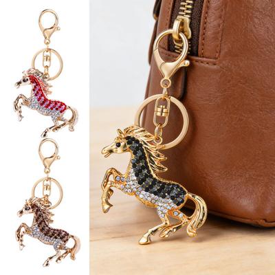 Horse-Shaped Rhinestone Keychain with Carabiner Clip Sparkling Zircon Animal Key Ring for Keys Bags Lucky Symbol for Car Home Decor