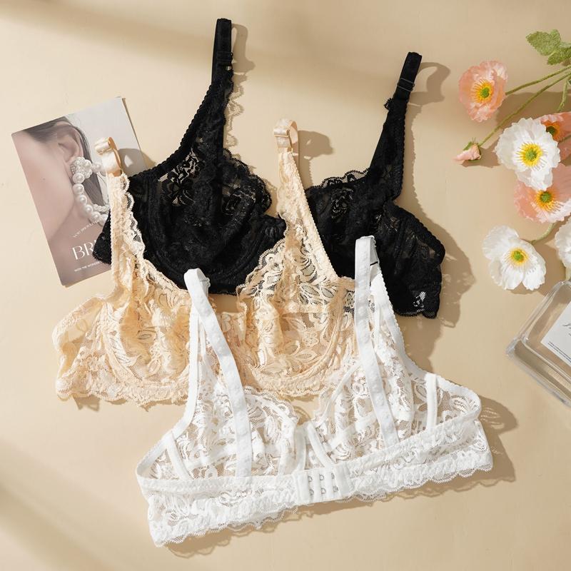 34-40 B/C Cup Plus Size Women Push Up Bra Lace Hollow Out Bralette Underwired Embroidery Lingerie Non-padded Sexy Underwear