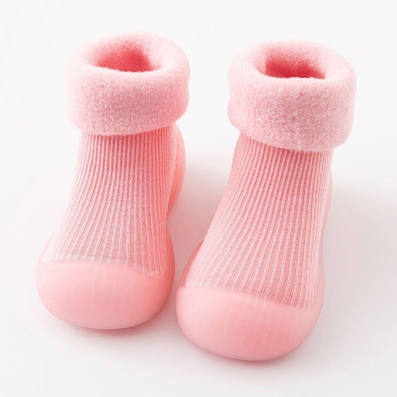 Baby Walking Socks, Autumn and Winter with Thick Velvet and Soft Sole, Anti Slip Shoes for Boys and Girls, Pure Cotton Socks