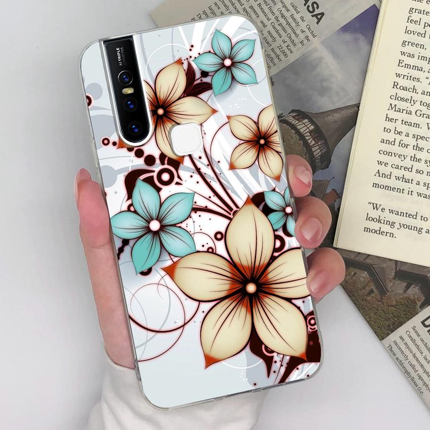 Phone Cover For Vivo V27 S15 U20 V15 V19 V20 V21 Elegant Flowers Patterns Transparent Silicone Anti Slip Durable Protective Shell For Vivo Bumper Case