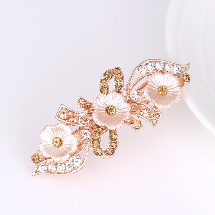 Korean Rhinestone Bow Hair Clip: Pearl Flower Crystal Hairpin for Women