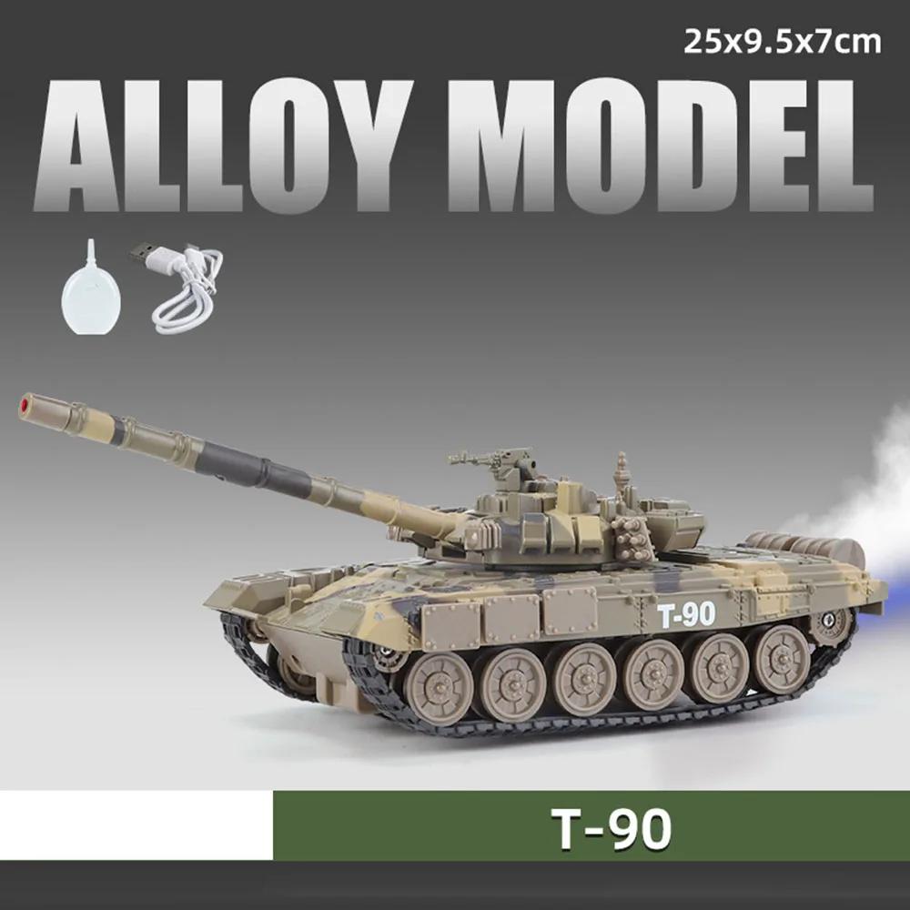 1:32 Leopard2 T-90 M4 Main Battle Tank Tiger Heavy Tanks Model Toy Car Sound Light Spray Military Vehicle Models for Boys Kids