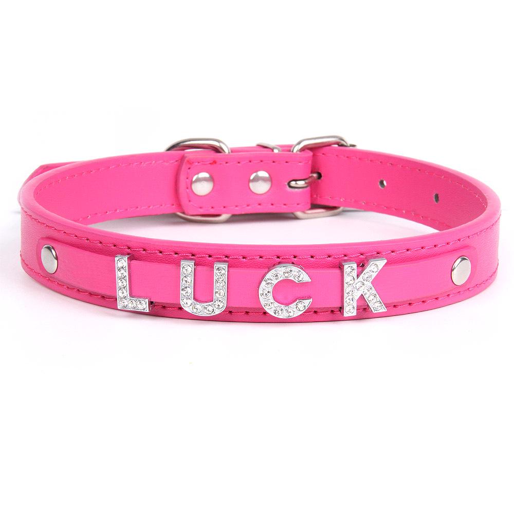 Glowing Rhinestone Pet Collar: PU Leather DIY Name Necklace for Cats & Dogs