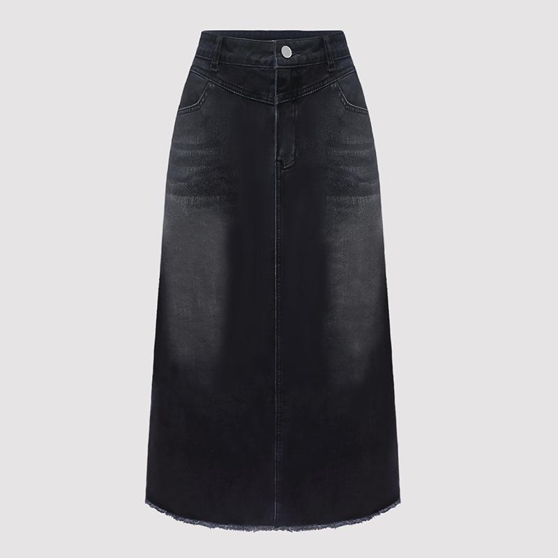2025 High-Waisted Minimalist Denim A-Line Midi Skirt