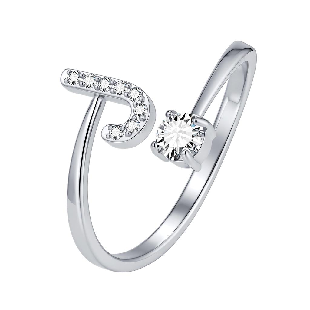 Chic Zircon Initial A-Z Letter Rings for Women Girls Adjustable Opening Ring Name Alphabet Female Wedding Fashion Jewelry Gift