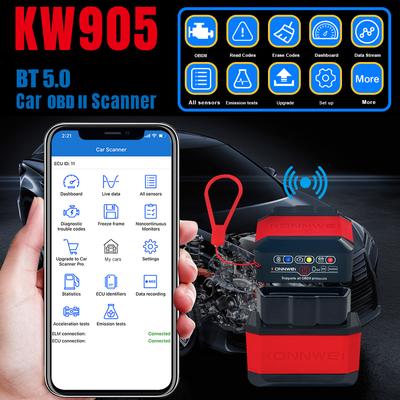 KONNWEI KW905 BT 5.0 Trådlösa OBDII Bil Auto Diagnostik Skanningsverktyg Bil Detektor Testare Scanner för IOS Android System,