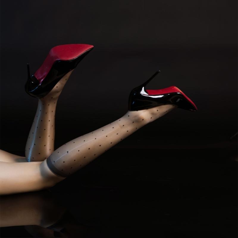 Vintage Dot Pattern Shimmery Silky Sheer Long Socks Fashionable Sexy Shinning Oil Stockings for Women Club Party Hosiery