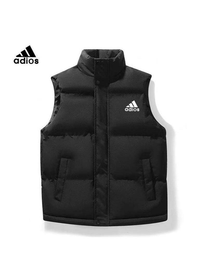 

Unisex Plus Size Stand Collar Winter Fashion Printed Down Cotton Vest Jacket L чорний