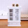 1:12 Dollhouse Miniature White Wooden Double Door Glass Display Cupboard Cabinet Showcase With Drawer Dollhouse Decor