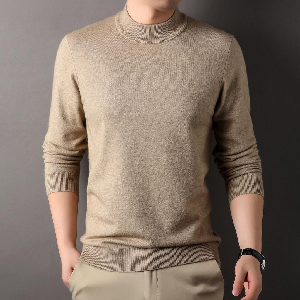 New Autumn Men's Solid Color Half Turtleneck Sweater Men's Warm Bottoming Top Thickened