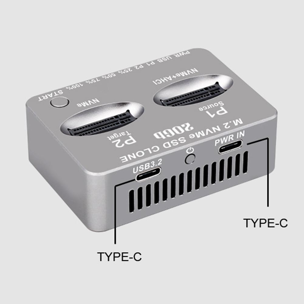 Dual-Bay M.2 NVME SSD Clone USB3.2 Type C NVME Docking Station M.2 M.3 NVME PCI-E External Hard Disk Box for M2 SSD M Key SSD