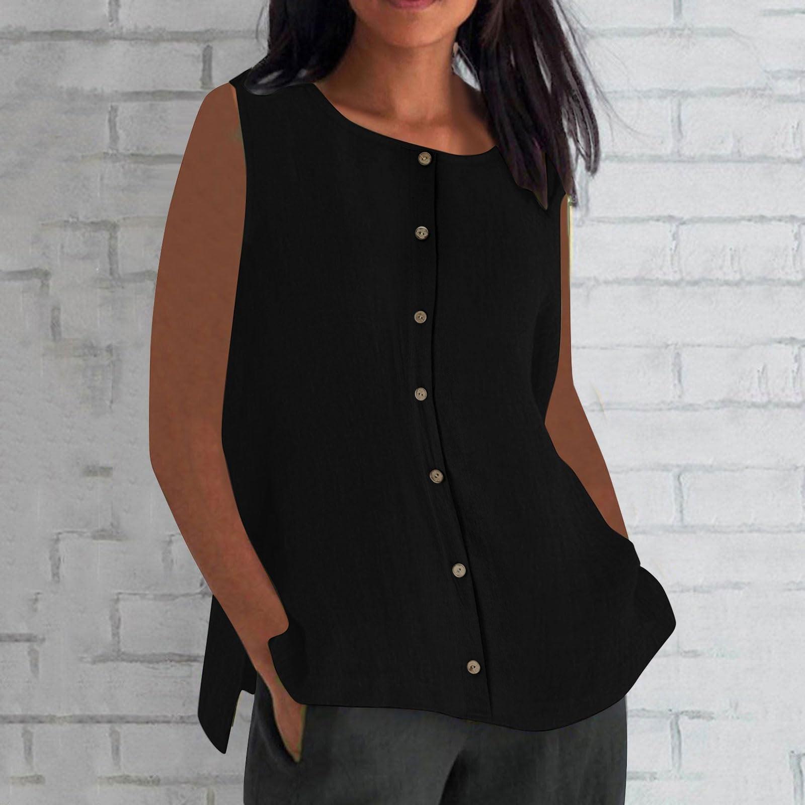 

Женские рубашки без рукавов на пуговицах, блузки, однотонные повседневные топы без рукавов с круглым вырезом, деловой рабочий топ XL чёрный