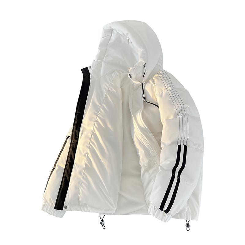 Модная и трендовая однотонная универсальная белая куртка-пуховик с капюшоном для мужчин — фото 6