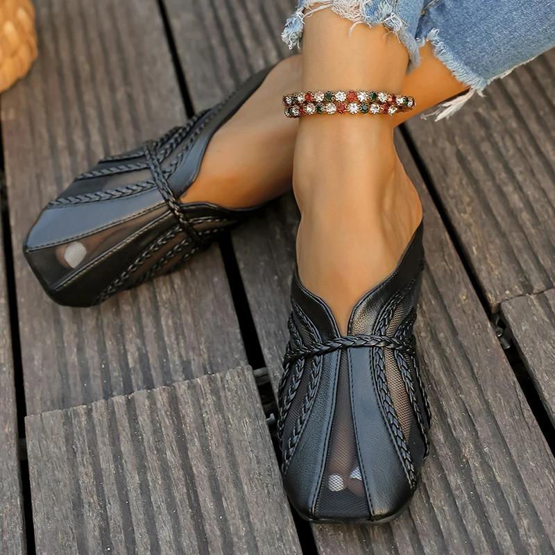 Fashion Gold Mesh Breathable Wedges Sandals Women Thick Sole Non Slip Closed Toe Slippers Woman Summer Light Comfort Square Toe Slides