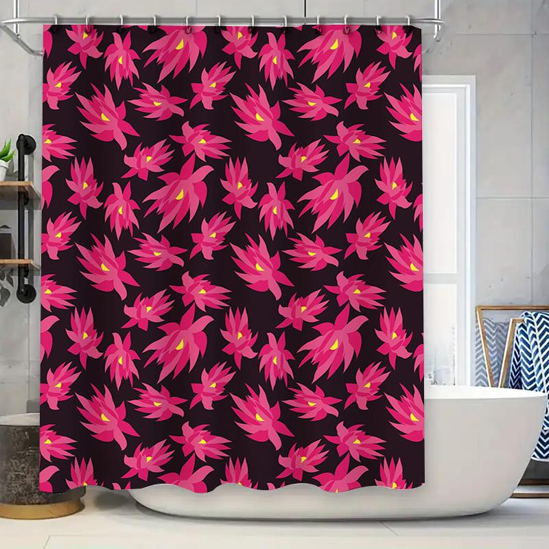 

Floral Printed Shower Curtains Polyester Waterproof Bathroom Decorations Customizable Lengths Size 180X240Cm Black Pink W60H190(CM)-1 Pcs