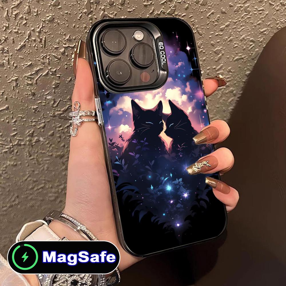 Luna Moon Cat Mobile Phone Case for iPhone 17 16 15 14 13 12 11 Air Pro Max Plus MagSafe Translucent Colorful Cover Cover Pretty