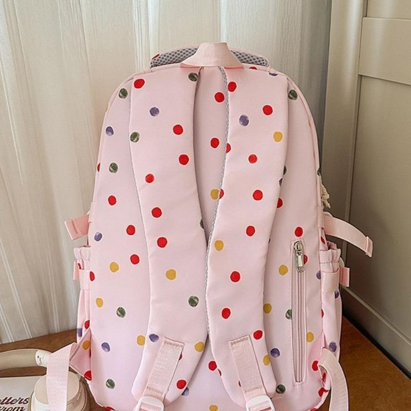 New High-value, Fresh and Sweet Polka Dot Backpack for Junior High School Students, Contrasting Colors, Lightweight and Large-capacity Backpack.