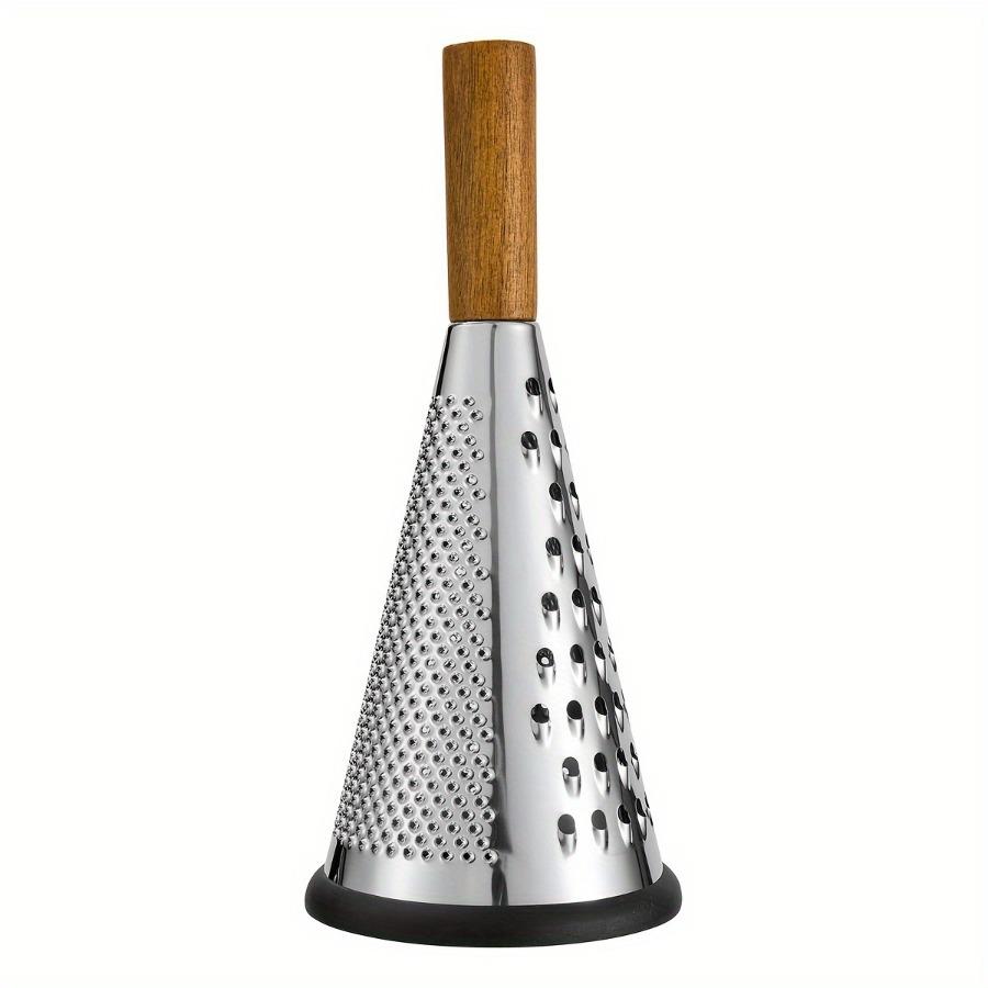 SHAON Stainless Steel Conical 3-Sided Vegetable Grater, Cheese Shredder with Wooden Handle, Multifunctional Kitchen Melons and Fruits, Vertical