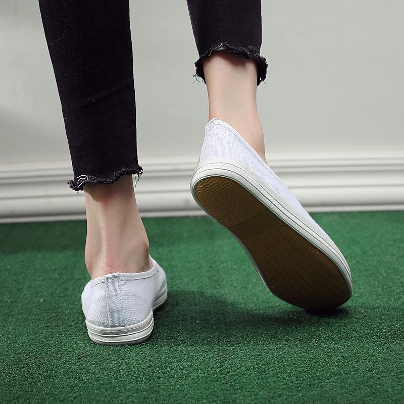 Women's White Non-Slip Elastic Band Flats - Comfortable for Work, Nursing, Dance, Spring & Autumn.