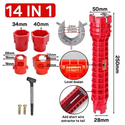 Llave para grifo de fregadero antideslizante 14 en 1, llave multifuncional de doble cabezal para baño, juegos de herramientas de reparación de baño