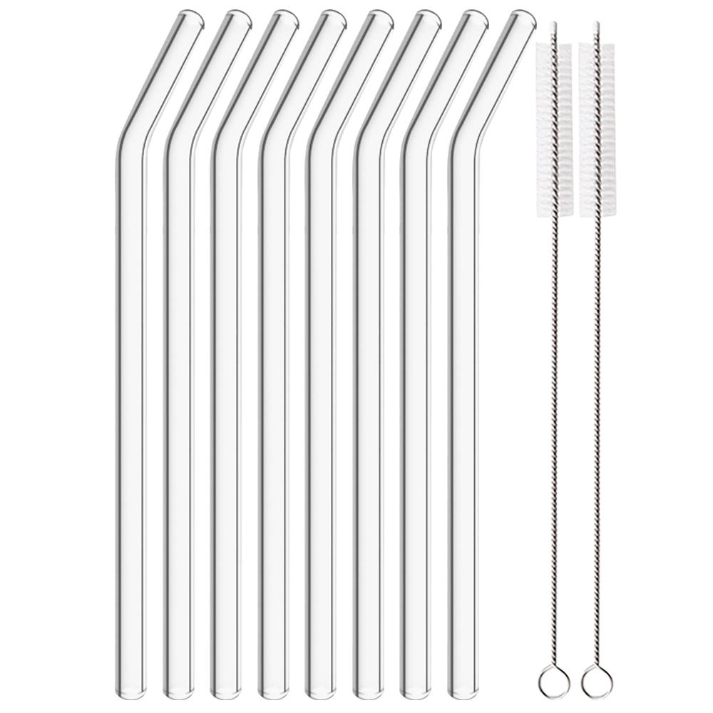 

10 Pcs Reusable Bent Glass Drinking Straws,7.87 x8 mm Glass Straws for Beverages, Shakes, Milk Tea, Juices прозрачный