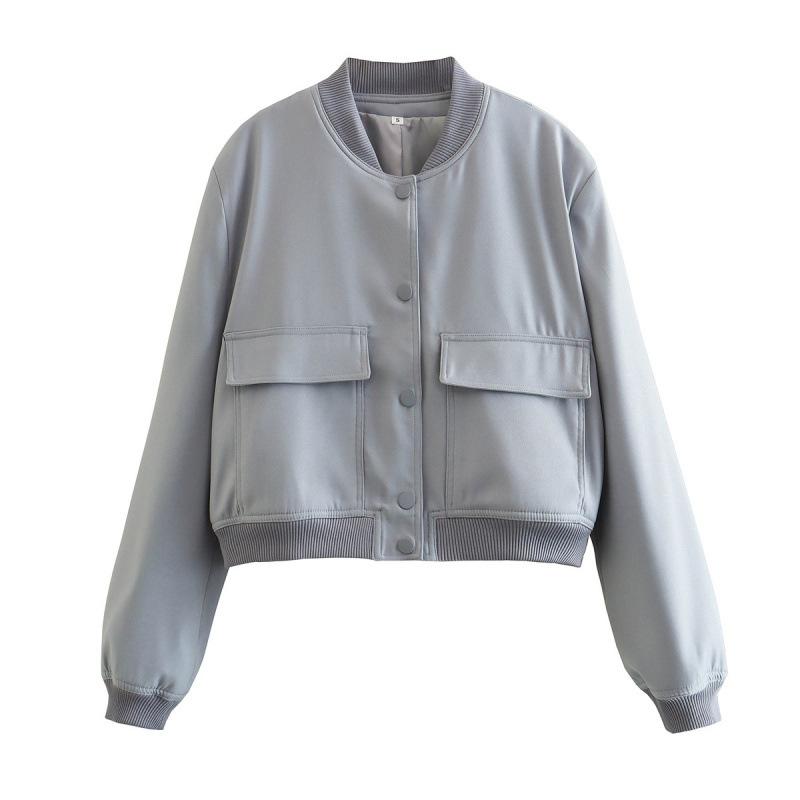 Spring and Autumn New Style Stand-up Collar Big Pocket Women's Jacket, Fashionable and Simple Commuter All-match Jacket